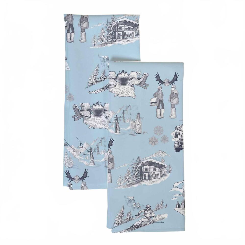 NEW KATIE KIME après ski tea towel set in light blue navy